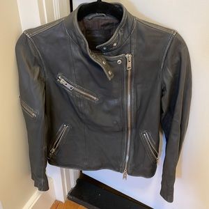 All Saints grey leather motorcycle jacket